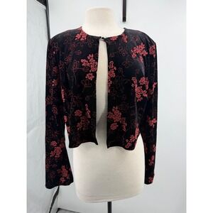CDC Floral Glitter Velvet Cropped Cardigan Jacket Womens 16 Black Red Shrug